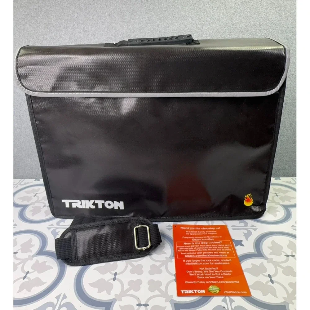 TRIKTON Fireproof Waterproof Document Bag XL With Shoulder Strap Black TSA 18x13